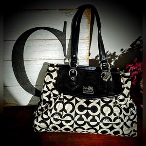 COACH Madison OP Art Signature C Patchwork Satchel
